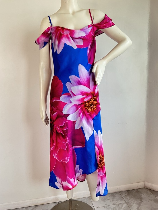 I.N. San Francisco Dresses & Skirts - Blue Pink Floral Midi Dress Off Shoulder Satin Slip IN San Francisco M